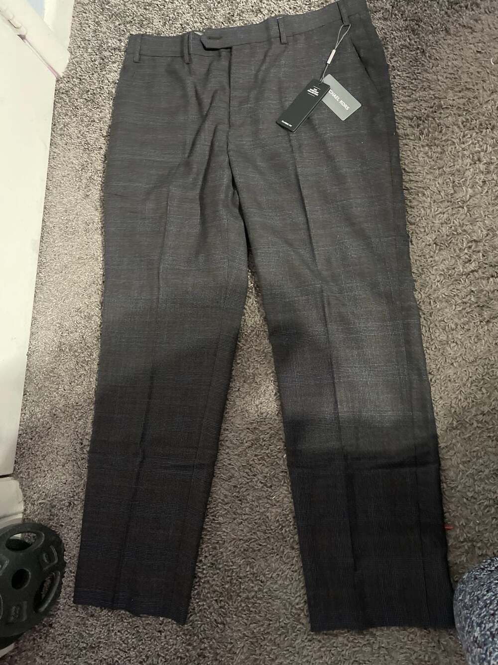 Michael Kors Men's Classic Fit Charcoal Glen Plaid Suit Trausers